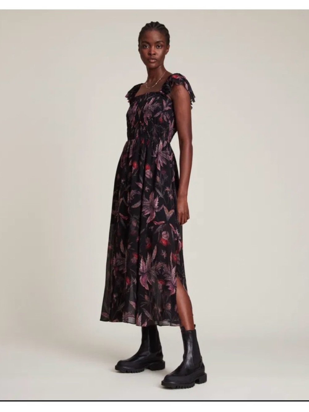 AllSaints Black Floral Trim Blouse - Picture 2 of 9